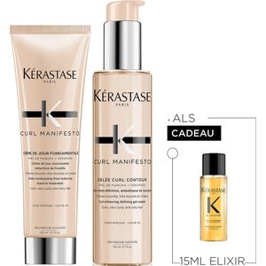 Kérastase Curl Manifesto Styling Duo + Cadeau - Leave-in Conditioner Crème 150ml & Styling Haargel-crème 150ml + Elixir Ultime Haarolie 15ml Cadeau - Voor Gedefinieerde & Veerkrachtige Krullen