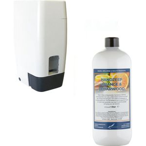 Zeepdispenser 1 liter kunststof hervulbaar + 1 liter handzeep Sweet Orange & Cedarwood