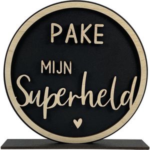 Van alles Schoon - Houten wenskaart - Pake mijn superheld - 19cm