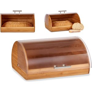 Bamboe houten broodtrommel met klep/deksel 38 x 24 x 19 cm - Brooddozen/vershoudtrommels