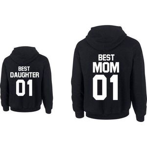 Hoodie meisje-zwart-voor dochter twinning-Best Mom Best Daughter-Maat 110/116