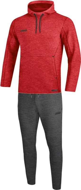Jako Premium Basics Joggingpak Met Kap Dames - Rood Gemeleerd | Maat: 34