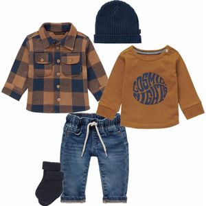 Noppies - kledingset - 5delig - Blouse Java Black Iris - Jeans Jamsa Mid Blue - Shirt Jaroslavi Bruin - Beanie Jesi Black Iris - 1paar Apollo Sokjes - Maat 74