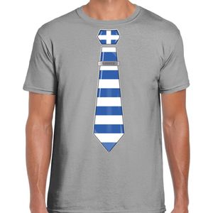 Bellatio Decorations Verkleed shirt voor heren - stropdas Griekenland - grijs - supporter - themafeest L