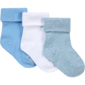 Tick Tock - 3 paar Baby Sokken met Omslag - Blauw & Wit - Maat 13-15