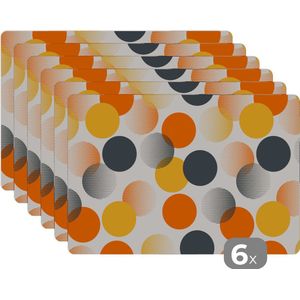 Placemat - Placemats kunststof - Polkadot - Design - Retro - Oranje - 45x30 cm - 6 stuks - Hittebestendig - Anti-Slip - Onderlegger - Afneembaar