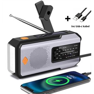 Verivo NoodRadio Solar - Opwindbaar en batterij - FM/AM/SW - Powerbank Zonneenergie met 2000mAh - Noodpakket - Draagbare Radio - Grijs