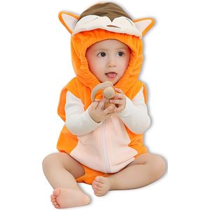 BoefieBoef Zomer Dieren Baby Romper Vos Oranje - Schattige en Comfortabele Onesie voor Baby's van 12-24 Maanden 1-2 jaar M - Kraamcadeau Tip - Dierenpak - Verkleedkostuum - Verkleedkleding - Boxpak - Kruippak - Carnaval - Sinterklaas en Kerst Cadeau