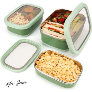 Mrs. Jones Roestvrij Stalen Voedsel Containers met Antislip Buitenkant - BPA-vrij Bento Lunch Opslag Doosjes - Magnetron/Vaatwasser & Diepvries Bestendig .