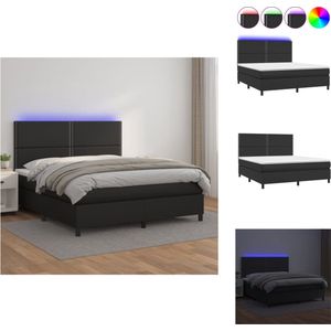 vidaXL Bed - LED Boxspring 160x200 - Zwart - Duurzaam kunstleer - Verstelbaar hoofdbord - Pocketvering matras - Huidvriendelijke topmatras - Kleurrijke LED-verlichting - Bed