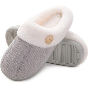 Slippers - Pantoffels - pantoffels dames - Pluche huispantoffels - Huisschoenen - Slippers voor heren en dames - Slaapkamerslippers van traagschuim - Comfeet - Antislip -warme instapschoenen voor buiten en binnen - Maat 38-39 - Grijs
