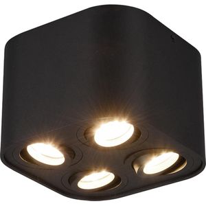 LED Plafondlamp - Plafondverlichting - Torna Cosmin - GU10 Fitting - 4-lichts - Vierkant - Mat Zwart - Aluminium