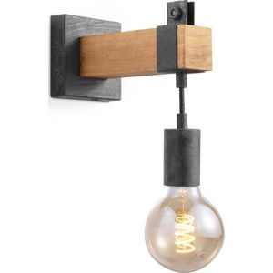 Home Sweet Home - Vintage Wandlamp Denton - Muurlamp gemaakt van hout - Antraciet - 20/10/23cm - wandlamp geschikt voor woonkamer, slaapkamer- geschikt voor E27 LED lichtbron