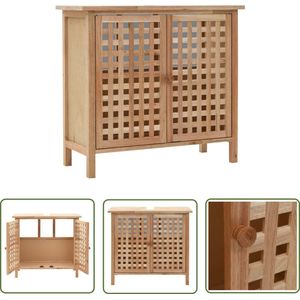 The Living Store Wastafelkast 66x29x61 cm massief walnotenhout - Walnotenhouten Badkamerkast - Vintage Badkamermeubel - Badkameropslag - Roestvrijstalen Kraan - Ventileerbare Badkamerkast