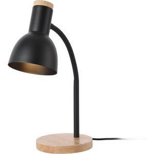 Tafellamp Woodley bureaulamp 37 cm houtkleurig en zwart E14