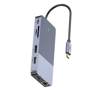 M-TECK - Portable USB-C Docking Station - USB-C Hub - 2 x HDMI - 1 x Displayport - Ethernet Aansluiting - Audio Aansluiting - 2 x USB A - Micro/SD Kaartlezer - USB-C ingang voor oplader (100W) - Geschikt voor 3 x 4K schermen voor MacBook en Laptop