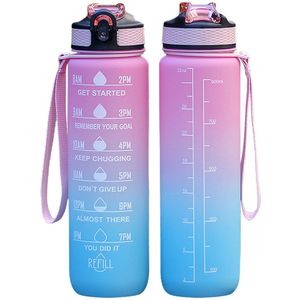 Motivatie Waterfles Roze/Blauw - 1 Liter Drinkfles - Waterfles met Rietje - Waterfles met tijdmarkering - BPA Vrij - Volwassenen - Kinderen