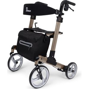 Rollator Parvum Luxo Medium - 160 tot 182 cm - Opvouwbaar - Lichtgewicht - Weggewerkte remkabels - Zachte bandjes - Dikke zitting en rugband - In hoogte verstelbaar - Champagne