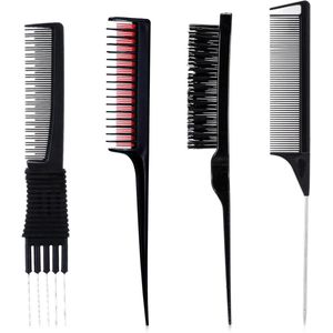 Sleek Bun borstels 4 stuks met toupeerkam, rattenstaartkam en fijne haarkam - wildzwijnharen, dubbele kop - voor vrouwen en mannen, kapper styling tool