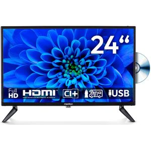 MEDION 59,9 cm (24 inch) Full HD TV (ingebouwde dvd-speler, ideaal voor camping, camper, vrachtwagen, tuin, 12V auto-adapter, Triple Tuner, HDMI, USB), MD 824001