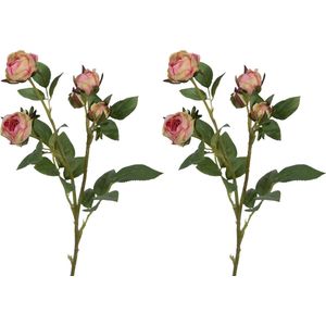 Viv! Home Luxuries Roos mini - 2 stuks - zijden bloem - roze groen - 44cm