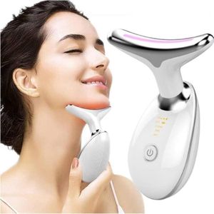 Nekmassage Apparaat - Huidverjongingsapparaat 3 LED Licht - Vibratie Gezichtsreiniger - Anti-Aging - Draadloos Oplaadbaar - Cadeau - Parelwit
