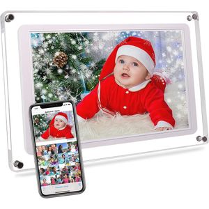 Frameo 10,1 inch wifi acryl digitale fotolijst live foto video frame, 32 GB geheugen, 1280 x 800 IPS LCD-touchscreen elektronische diavoorstelling fotolijst, direct draadloos foto's delen van overal