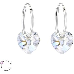 Aramat jewels ® - 925 sterling zilveren oorringen met kristallen hart moonlight 16mm x 1.2mm