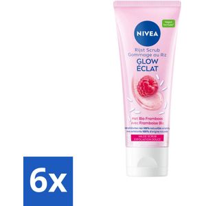 6 x NIVEA - Gezichtsscrub - Glow Gezicht Rijstscrub - Voor droge & gevoelige huid - Met Japonica-rijstzaden & Biologische Framboos - 75 ml - Gezichts Scrub - Rijst Scrub - Droge Huid - Gevoelige Huid - Natuurlijke Glow