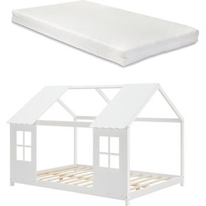 Kinderbed Tostedt huisbed met matras wit 120x200 cm