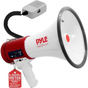 Pyle Megafoon Luidspreker - 50 Watt Luidsprekerhoorn - Draagbare Luidspreker met Sirene - Bullhorn met Afneembare Microfoon - Ideaal voor Politie en Cheerleading