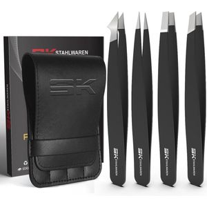 Precisiepincet Set - 4 Delige Pincet voor Ingegroeide Haren, Wimpers en Wenkbrauwen - Inclusief Etui