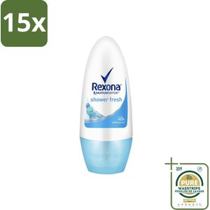 15 x Rexona - Shower Fresh - Deo Roll-on - 50 ml - Grootverpakking - Deodorant - Shower Fresh - Anti-transpirant - Zweetbestendig - Geur