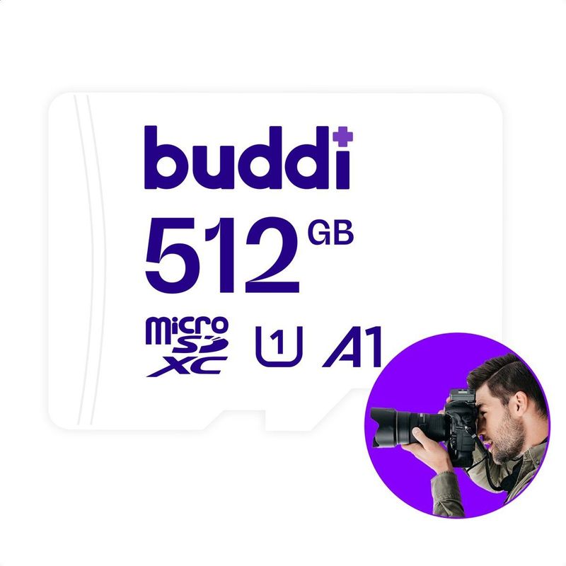 Buddi MicroSDXC 512GB - 160MB/s - Incl. Adapter - Wit