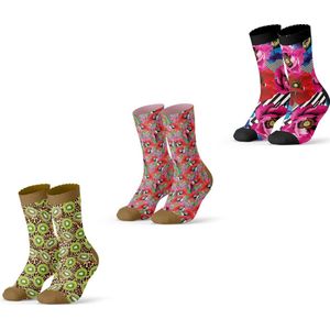 Sock My Feet geschenkdoos sokken dames 36 38 - cadeau voor vrouw - duurzaam - naadloos - Parrot Kiwi Trendy Flowers