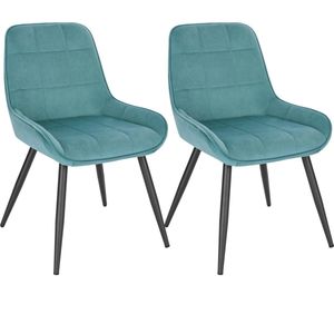 THA Set van 2 Stoelen  - Luxe Eetkamerstoel - Eetkamerstoelen -  2 stoelen - Voor keuken of huiskamer - Moderne look - Geruit - Velvet - Turquoise