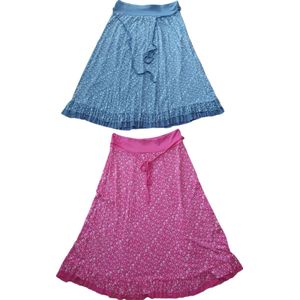 Dames - Rok - Set 2 stuks - Italiaanse Mode - 2 Delig - Geplooid - A-Lijn - Kleur Roze, Lichtpaars - Bloemen patroon - Plooien Maat 36 t/m 54