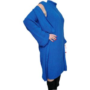 Dames - Set - Jurk&Vest - 2 Delig - Mouwloze Jurk - Vest Lange Mouwen - Kleur Blauw - Maat 42 t/m 50