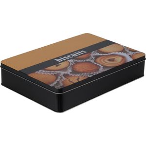 Excellent Houseware Koektrommel - biscuits - metaal - zwart/bruin - 26 x 19 x 5 cm - koekblik