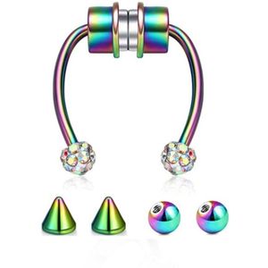 Cabantis Punk Neuspiercing - Fake Piercing - Neusring - Oorbellen - Festival - Magnetisch - Uitwisselbaar - Regenboog 3 delig