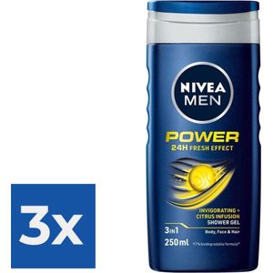 NIVEA Men Douchegel Power Refresh - 250 ml - Voordeelverpakking 3 stuks