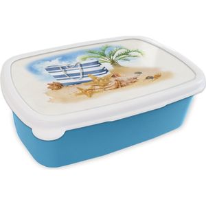 Broodtrommel Blauw - Lunchbox - Brooddoos - Palmboom - Tas - Schelpen - 18x12x6 cm - Kinderen - Jongen