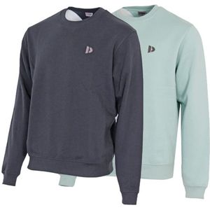 2-Pack Donnay - Fleece sweater ronde hals (Dean) - Sporttrui - Heren - Navy/Sage green (491) - maat M