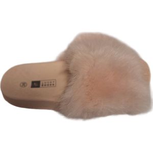 LUCKYSHOES-SLIPPER-FLUFFY UPPER- VOETBED-ANTISLIP ZOOL-NUDE-36