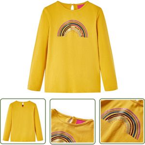 vidaXL Langmouwig Hemd - Kinderhemd - Kindershirt met lange mouwen 128 okerkleurig - Meisjeshemd - Jongenshemd - Oker Kleurtje