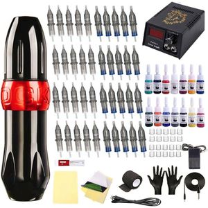 DailySupplies® Tattoo Machine met Accessoires - Tattoo kit Draadloos - Complete Set - Zwart en Rood