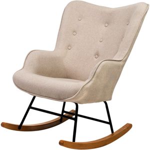 MEBEL6 - Schommelstoel Fleur - Fauteuil - Stof - Beige - Houten poten