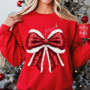 Kersttrui voor dames-foute kerst sweater-kerst 2024-met eigen naam en strik-Rood-Maat S