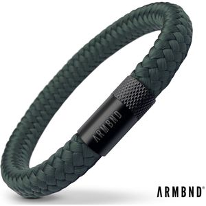 ARMBND® Heren armband - Forest Groen Touw met Zwart Staal - Armand heren - Maat S/M - 20 cm lang - The original - Touw armband