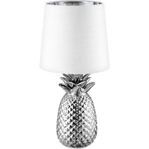 Navaris tafellamp in ananas design - Ananaslamp - 35 cm hoog - Decoratieve lamp van keramiek - Pineapple lamp - E14 fitting - Zilver/Wit